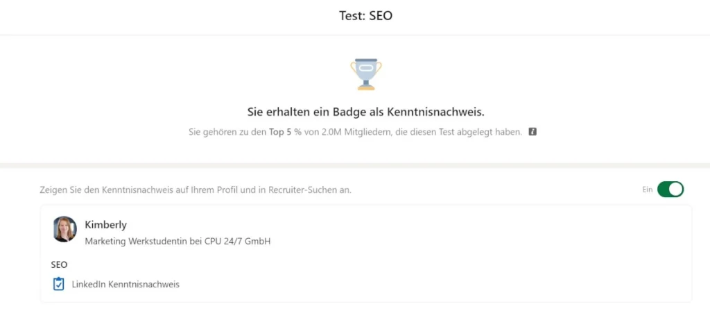 Kimberly Marrek- SEO LinkedIn Kenntnisnachweis